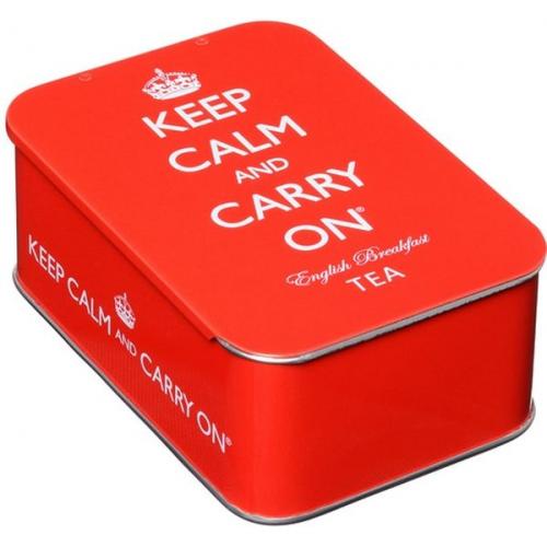 Keep Calm And Carry On Red Sliding Lid Tin 10 English Breakfast Teabags