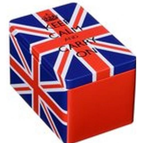 Keep Calm And Carry On Union Jack Pillow Lid Tin 5 English Breakfast Teabags & Biscuits