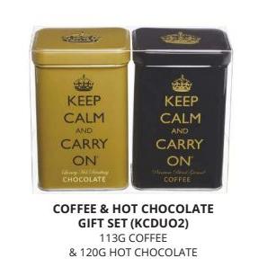 IB - KCDUO2 - Keep Calm Black & Gold Tin Set In Plastic Box Coffee & Hot Chocolate
