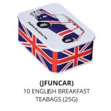 British Heritage Car Union Jack Sliding Lid Tin 10 English Breakfast Teabags
