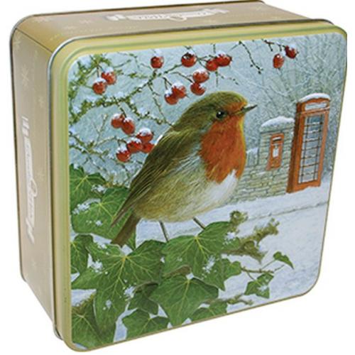 Embossed Robin With Telephone & Post Box Tin