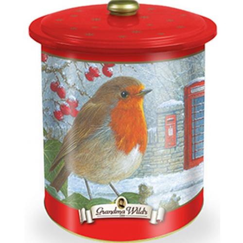 Grandma Wilds Embossed Robin with Telephone & Post Box Round Tin