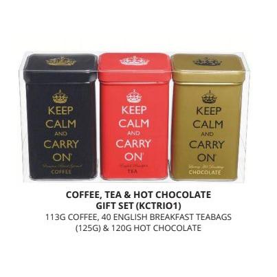 IB - KCTRIO1 - Keep Calm Red, Black & Gold Tin Set Tea, Coffee and Hot Chocolate