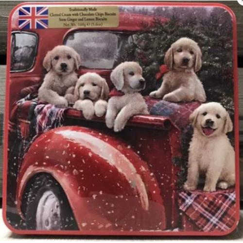 Grandma Wilds Embossed Puppies in a Van Tin