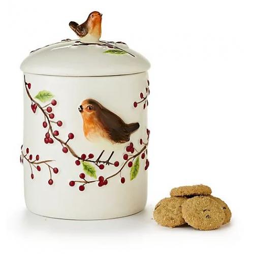 Grandma Wild's Ceramic Christmas Robin & Berries with a Bow Jar