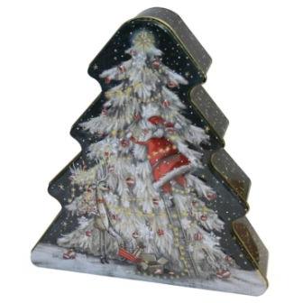 Grandma Wilds Embossed Santa Up Christmas Tree Shaped Tin