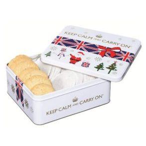 Keep Calm and Carry On White Festive Tin 40 English Breakfast Teabags & Traditional English Biscuits