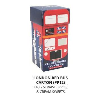 IB - PP12 - Poshpin London Red Bus Carton Strawberries & Cream Sweets