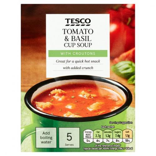 Tesco Tomato And Basil With Croutons Soup In A Mug 7 x 5pk x 120G