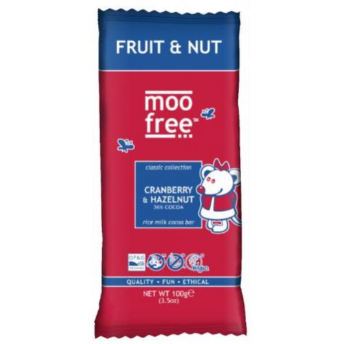 FLP Moo Free - Dairy Free Organic Cranberries & Hazelnut Chocolate Bar 10 x  100014