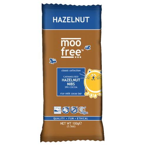 FLP Moo Free - Dairy Free Organic Caramelised Hazelnut Nibs Chocolate Bar 12 x  100013