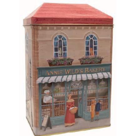 Grandma Wilds Embossed Annie Wild Bakery Shop Tin - Crumbly Oaties, Stem Ginger, Chocolate Chip & Orange Shortbread