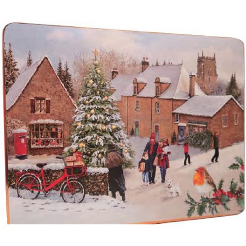 Grandma Wilds Embossed Traditional Christmas Village Large Tin