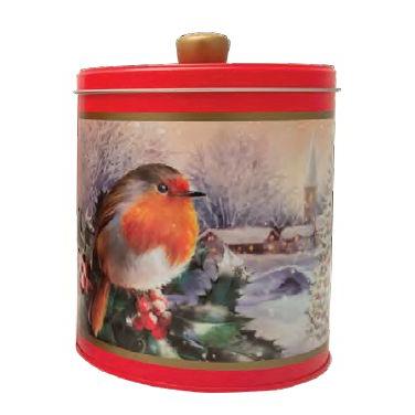 Grandma Wild's Embossed Robin in a Winter Village Round Tin