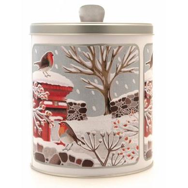 Grandma Wilds Embossed Robins in Winter Round Tin
