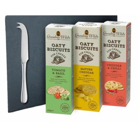 Grandma Wild's Savoury Biscuits for Cheese with Slate Board & Knife