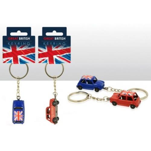 Die Cast - Car with Union Jack Roof Keyring 2 Asst