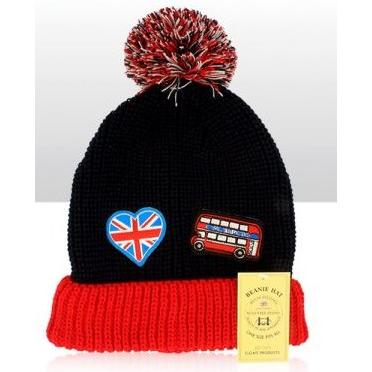 Beanie Hat - London Patches Union Jack Heart & Bus