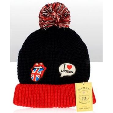 Beanie Hat - London Patches Union Jack Tongue & Speech Bubble