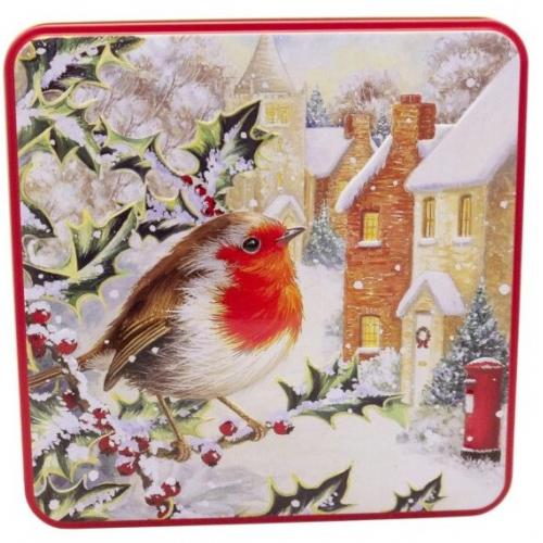 Grandma Wild's Embossed Snowy Robin Square Tin