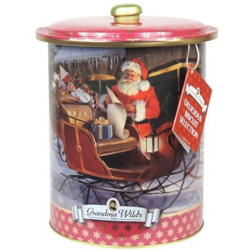 Santa'S Sleigh Round Tin (Stem Ginger & Lemon, Crumbly Oatie, Choc Chip & Orange Biscuits)