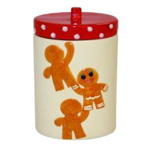 Ceramic Red & White Gingerbread Cookie Jar (Mini Gingerbread Men)