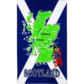 Tea Towels - Scotland Map With Saltire