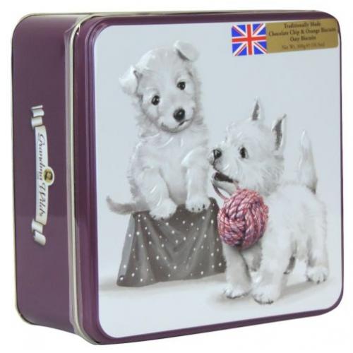 Westie Dogs Tin (Crumbly Oatie And Choc Chip & Orange Biscuits)