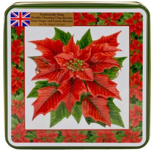 Poinsettia Tin (Double Choc Chip, Stem Ginger & Lemon Biscuits)